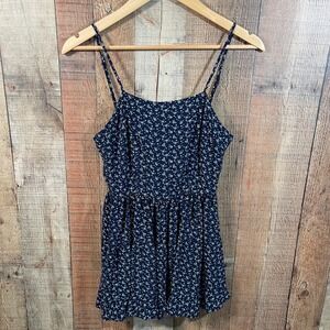 J Galt Brandy Melville Colleen Navy Floral Tie Back Keyhole Mini Dress One Size